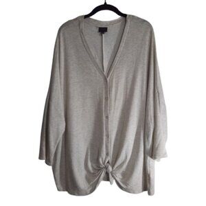 Mod Lusive Cardigan Sz 1X Beige Button Up V Neck Dolman Long Sleeves Tie Hem